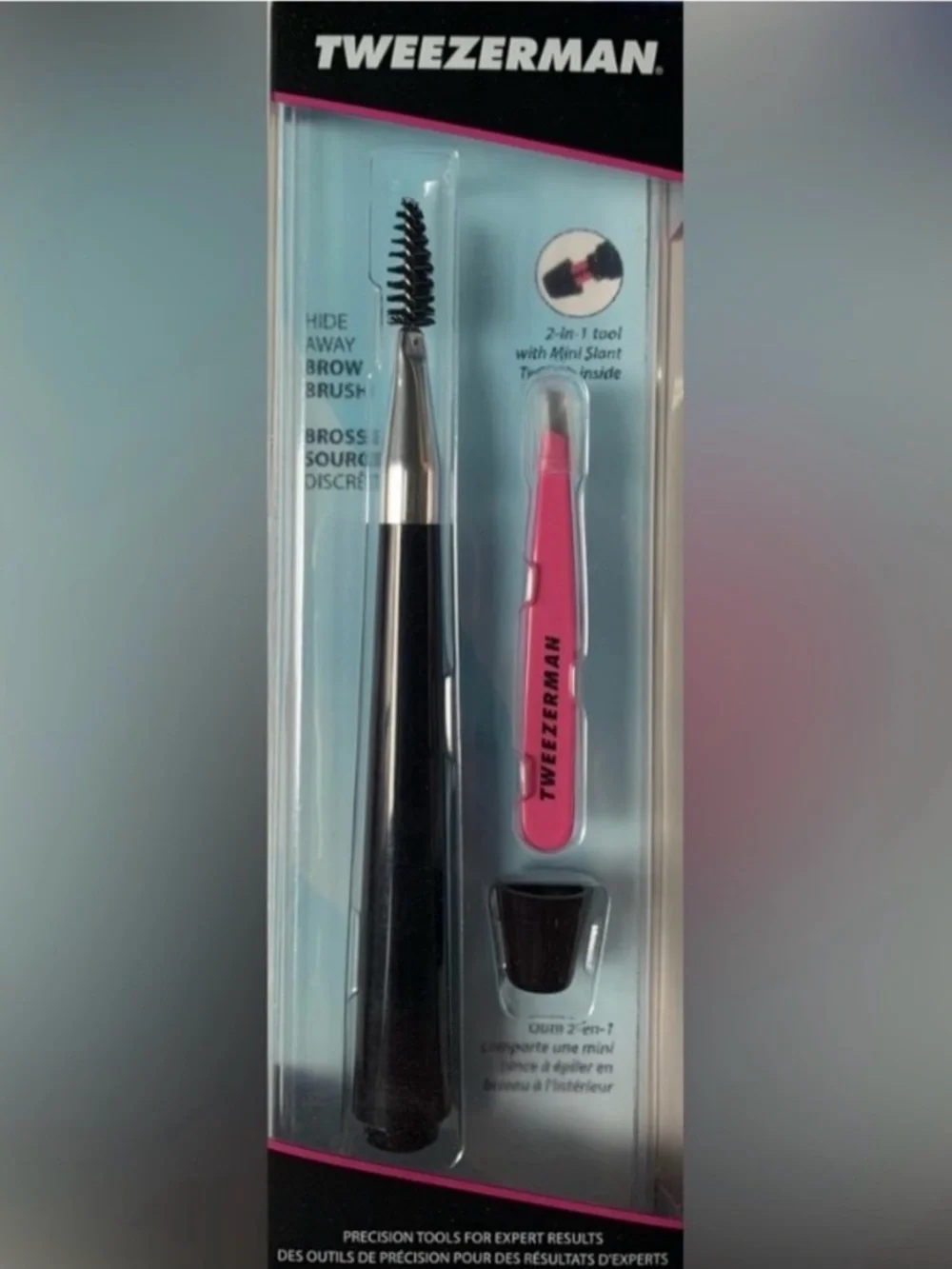 Tweezerman 2-in-1 tool Brow Brush with Mini Slant Tweezer